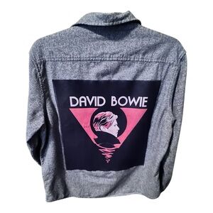 David Bowie Upcycled Gray Flannel | L | Unisex Rock Shirt.  Brand New